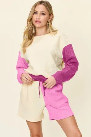 Ella Full Size Contrast Short Sleeve Top and Shorts Set