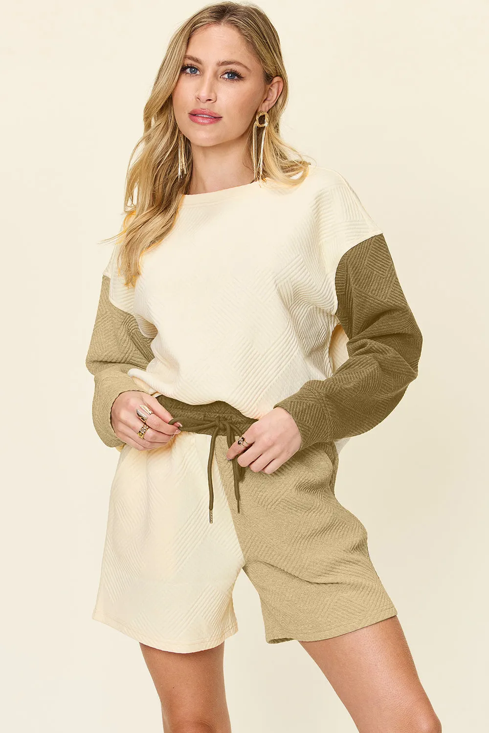 Ella Full Size Contrast Short Sleeve Top and Shorts Set