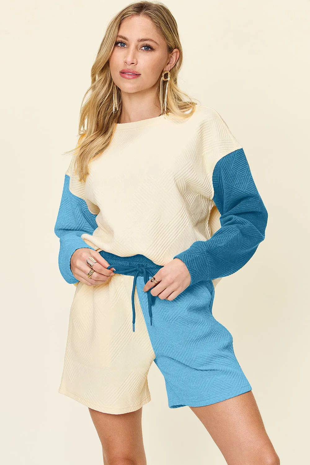 Ella Full Size Contrast Short Sleeve Top and Shorts Set