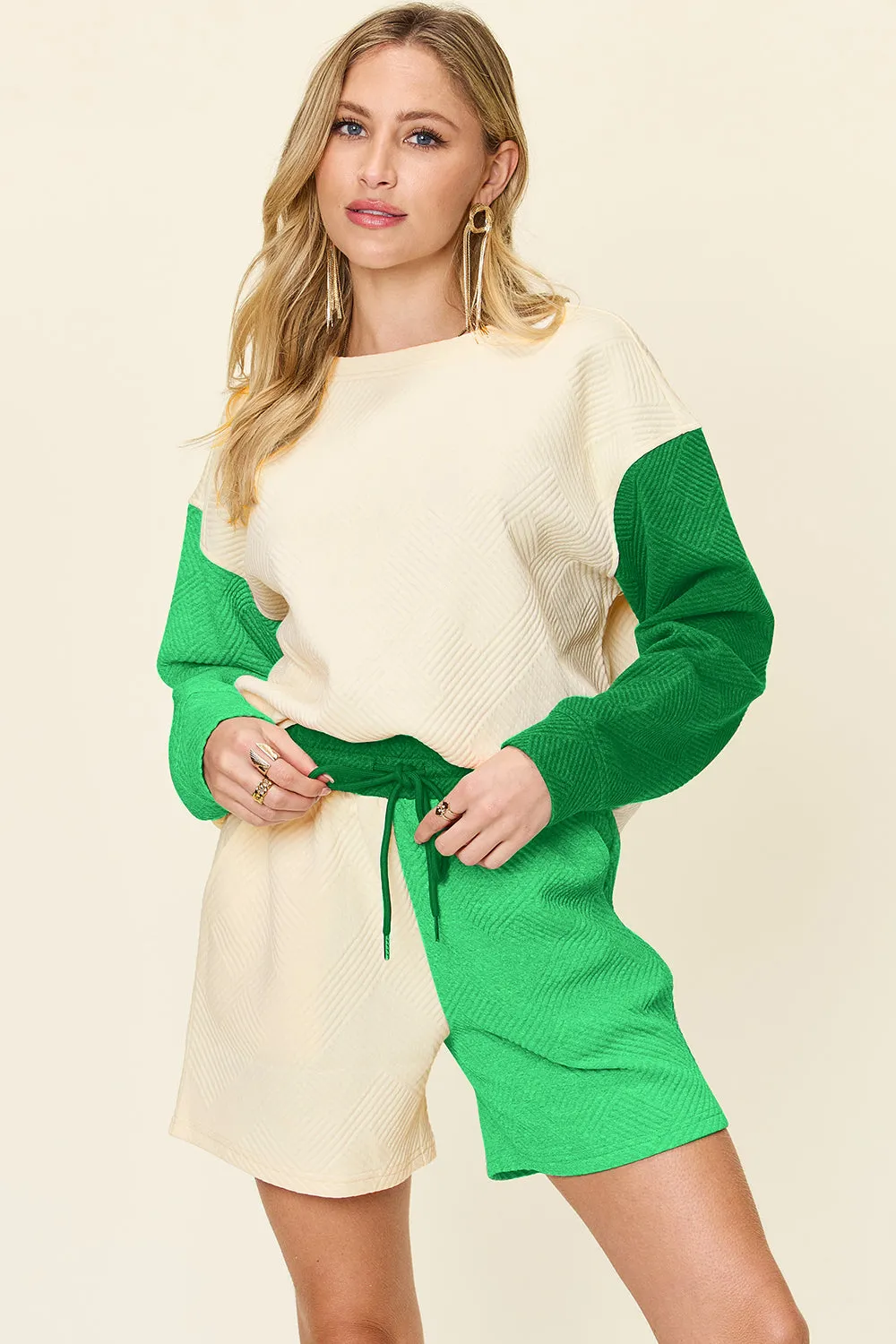 Ella Full Size Contrast Short Sleeve Top and Shorts Set