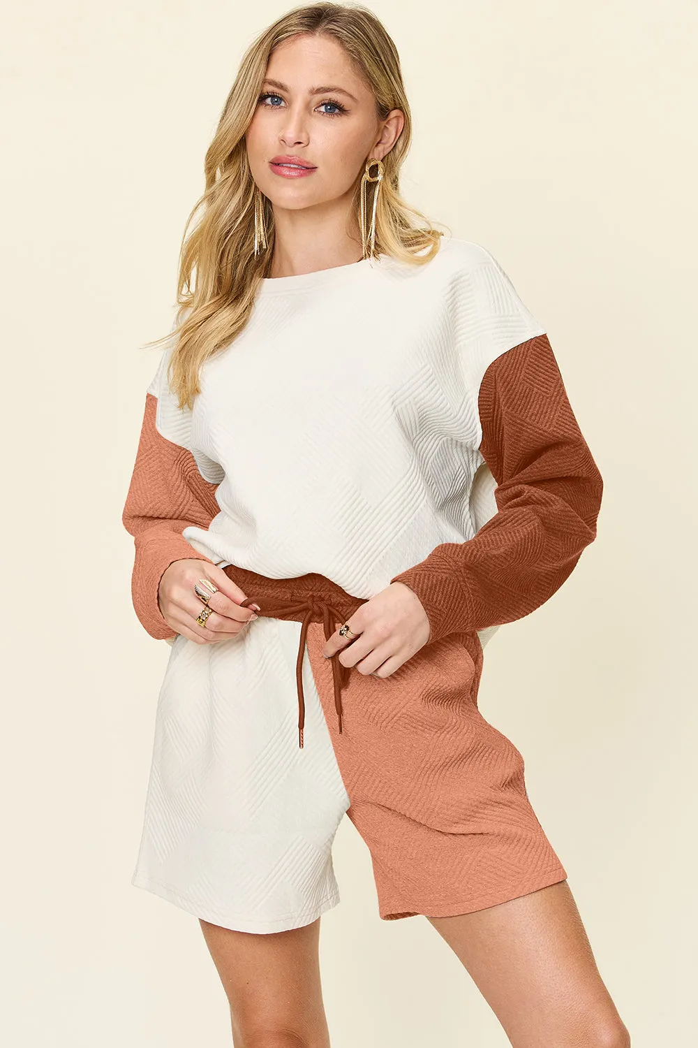 Ella Full Size Contrast Short Sleeve Top and Shorts Set