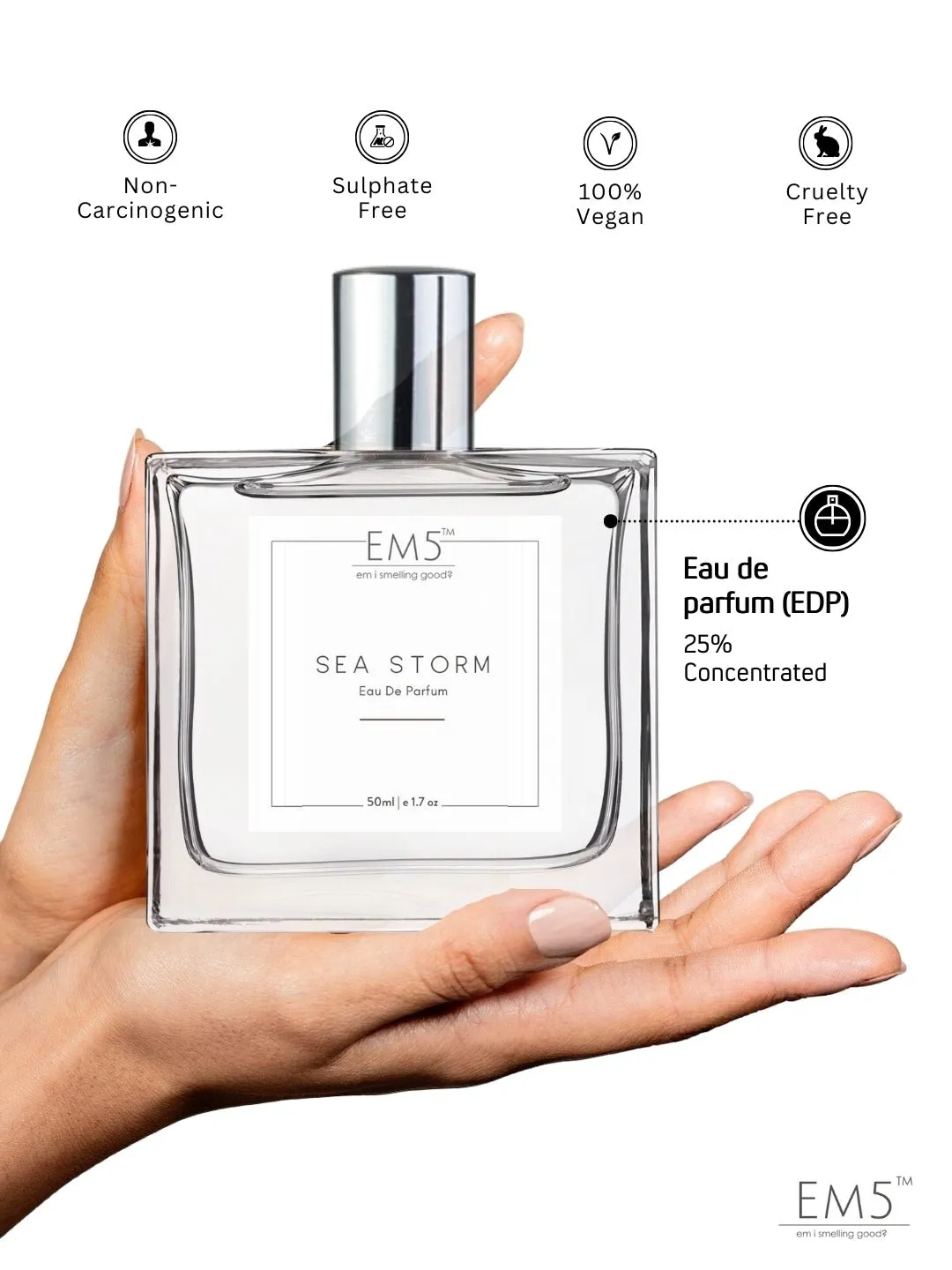 EM5™ Sea Storm Unisex Perfume EDP Spray | Amber Aquatic Fresh Marine Fragrance | For Men & Women | Luxury Gift for Him / Her | Variants  Available: 50 ml Spray / 15 ml Spray