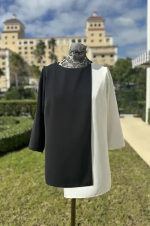 Emmelle Layered Front Luxurious Crepe Tunic in Black and Pearl