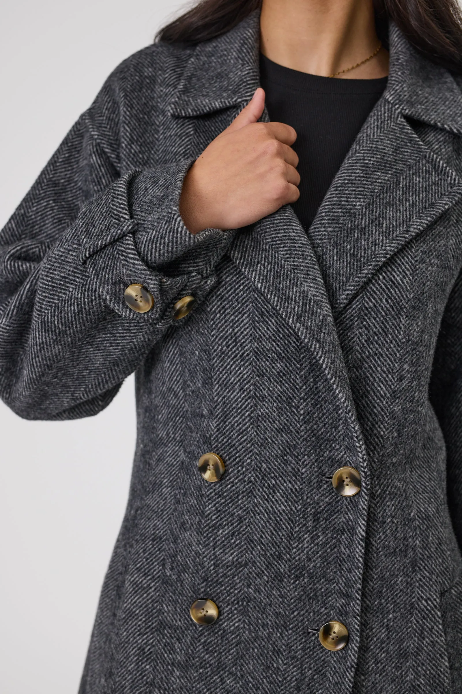 Equinox Coat - Black Herringbone