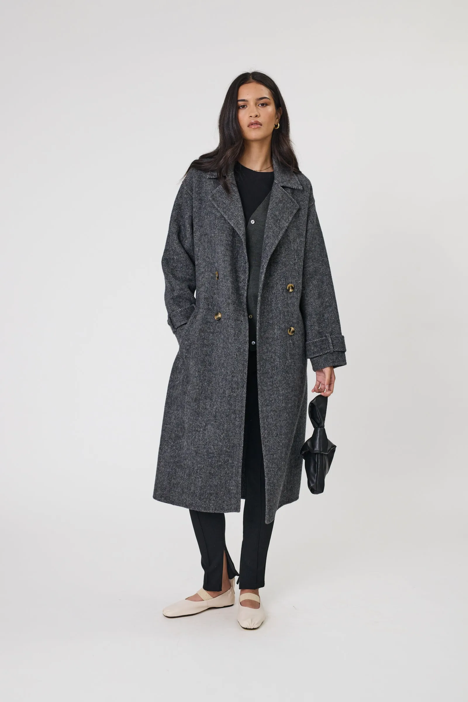 Equinox Coat - Black Herringbone