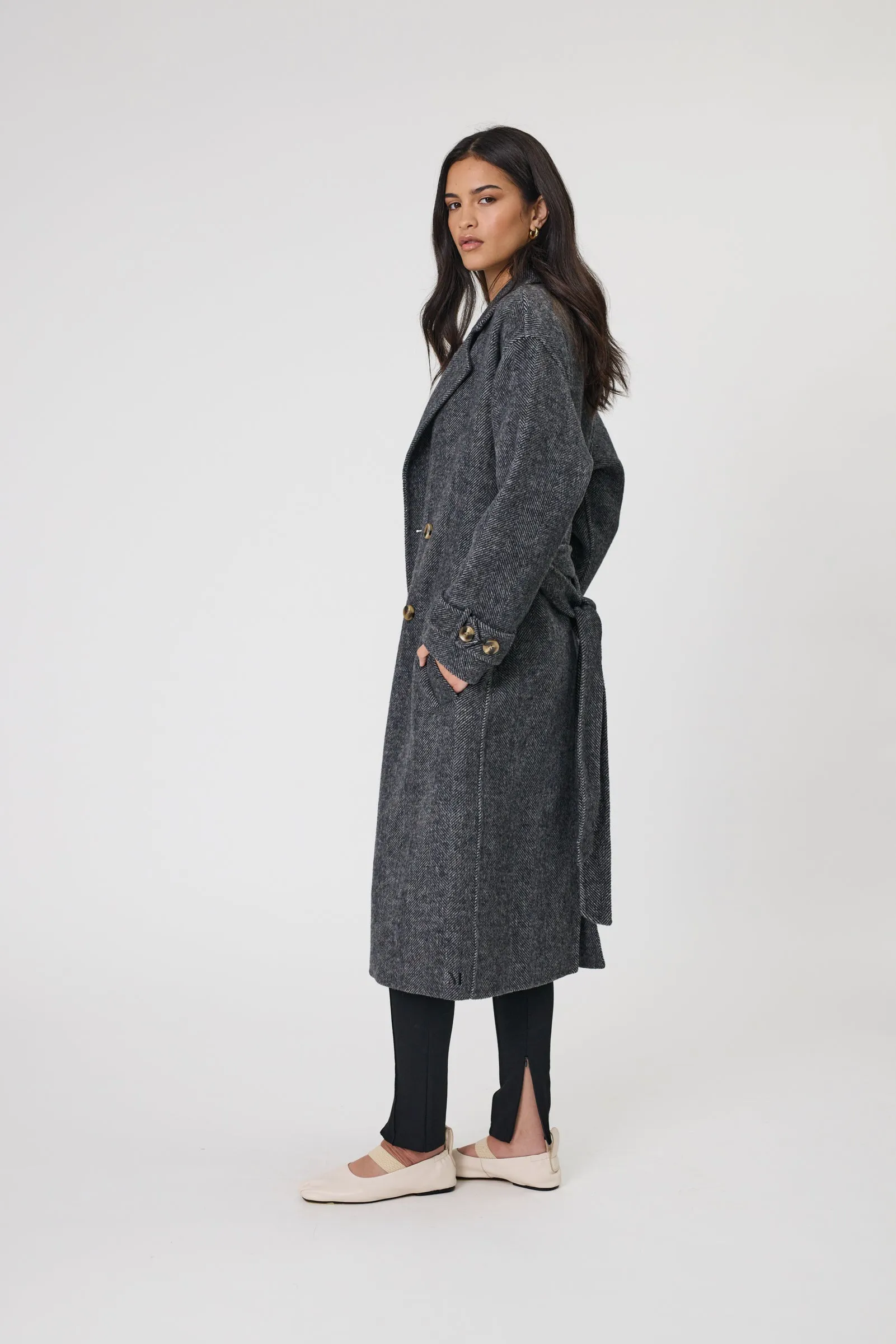 Equinox Coat - Black Herringbone