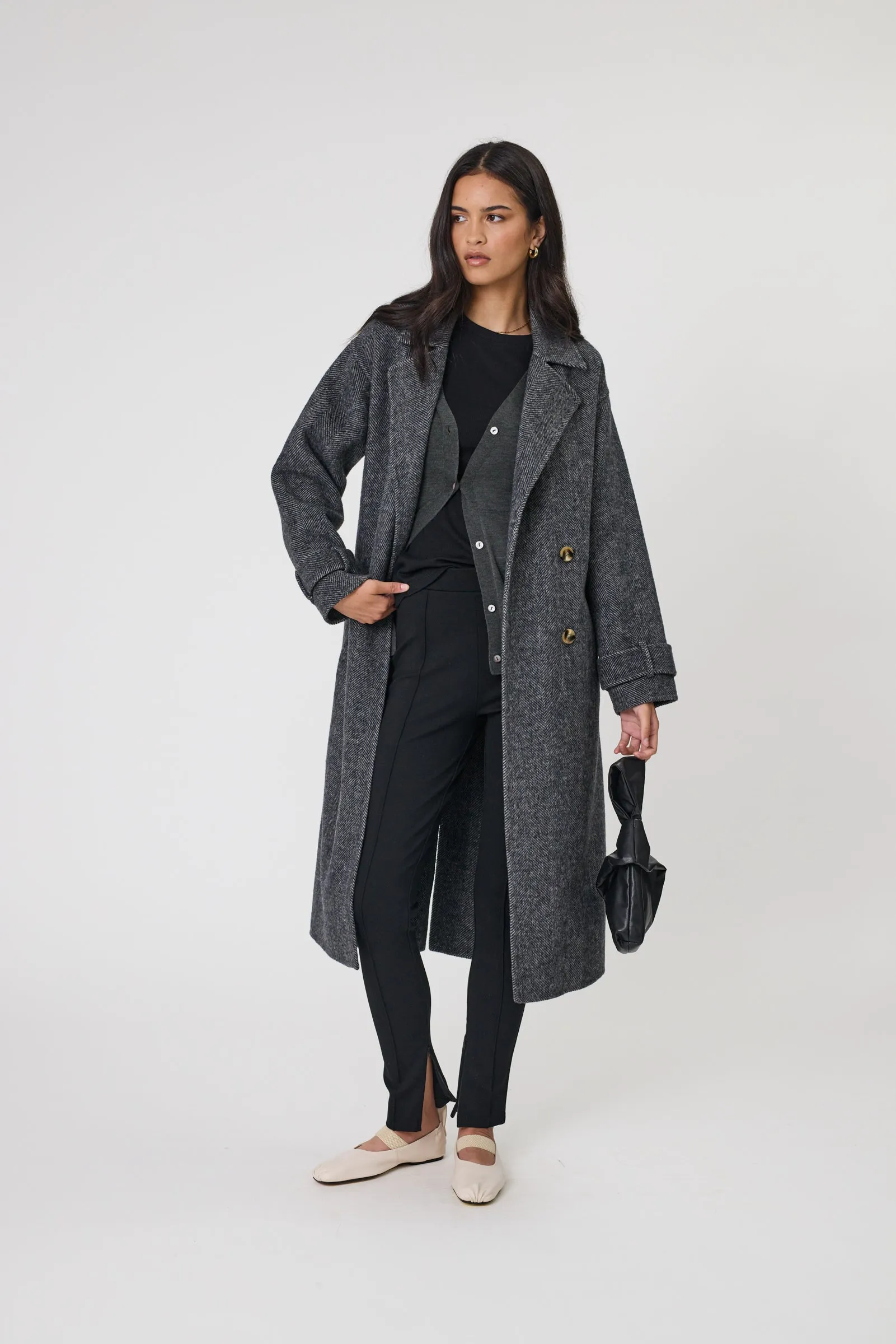 Equinox Coat - Black Herringbone