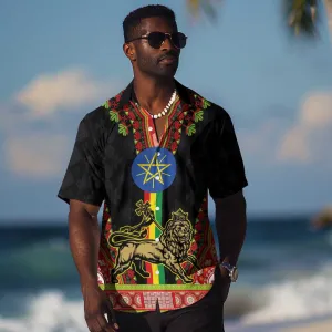Ethiopia Lion of Judah and The Star Seal Hawaiian Shirt Dashiki Style LT03
