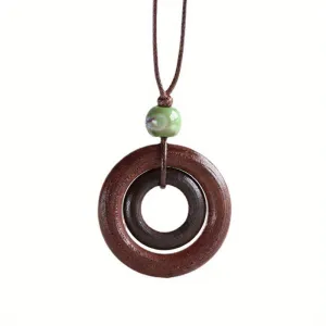 Ethnic Style Wooden Circular Knitting Long Women's Sweater Chain Necklace
