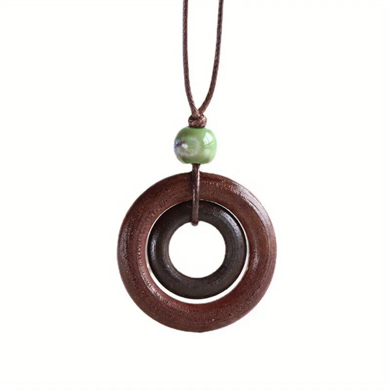 Ethnic Style Wooden Circular Knitting Long Women's Sweater Chain Necklace