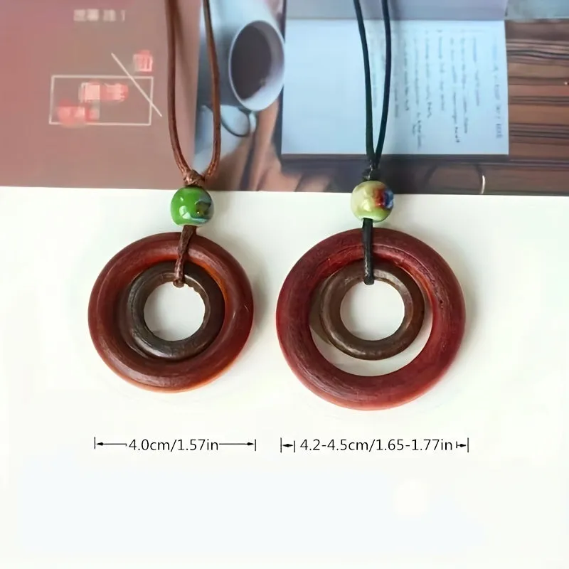 Ethnic Style Wooden Circular Knitting Long Women's Sweater Chain Necklace