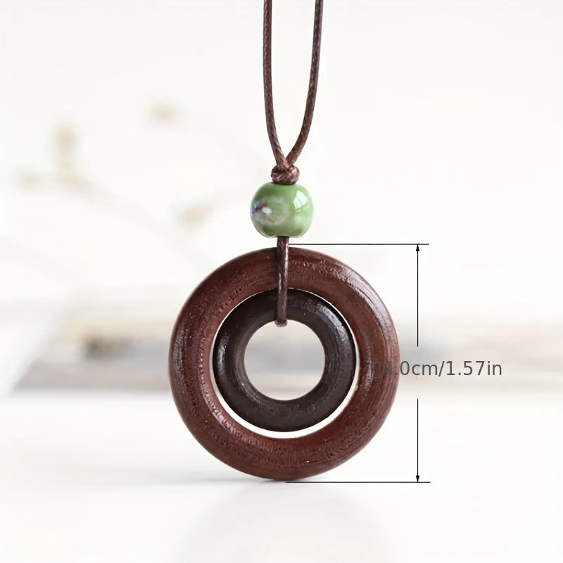 Ethnic Style Wooden Circular Knitting Long Women's Sweater Chain Necklace