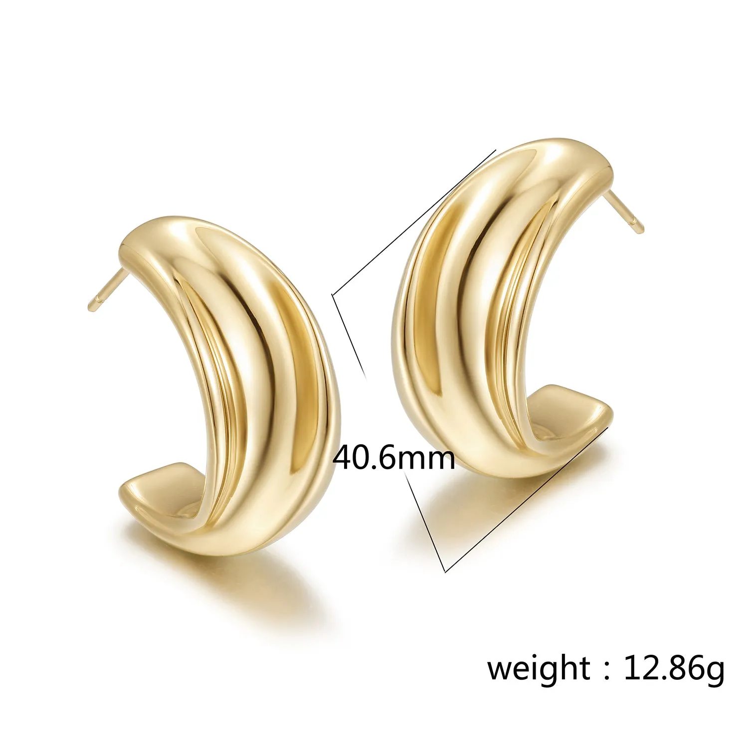 Exaggerated C-shaped smooth earrings-SCE449STGC