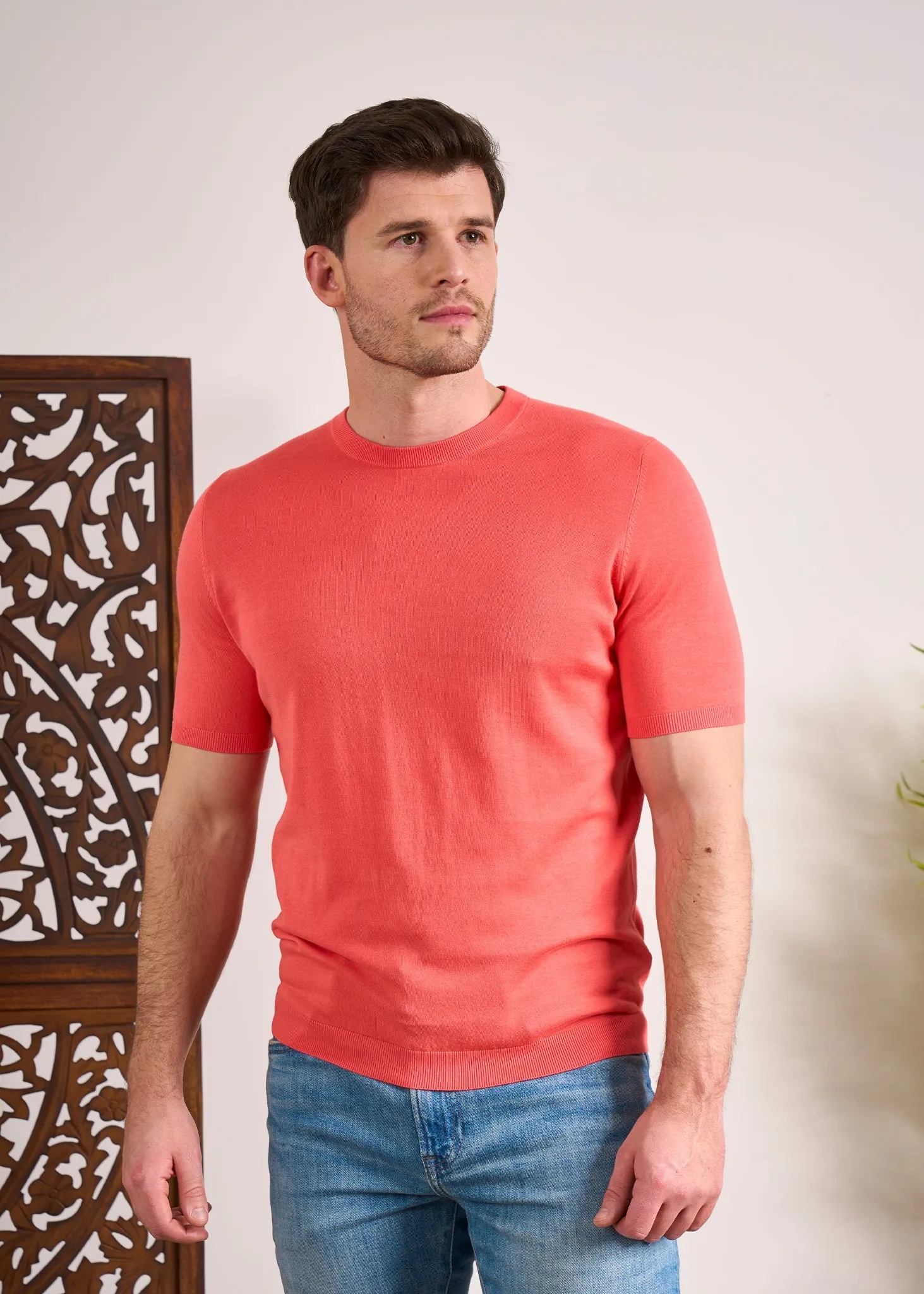 Fairbourne Short Sleeve Cotton Crew Neck In Coral