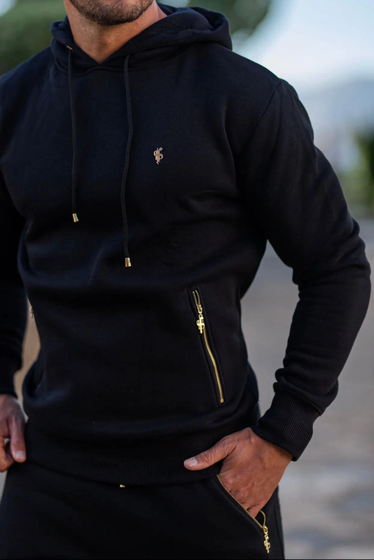 Father Sons Black & Gold Overhead Hoodie Top with Zipped Pockets - FSH472