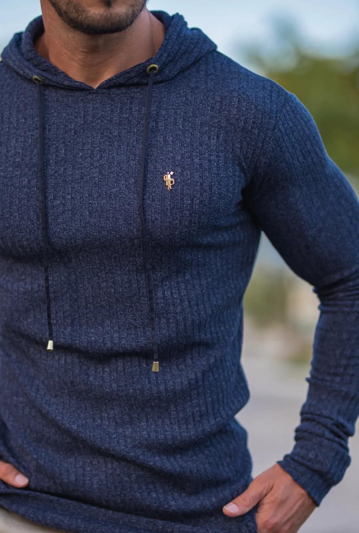 Father Sons Classic Navy / Gold Ribbed Knit Hoodie Jumper - FSH507