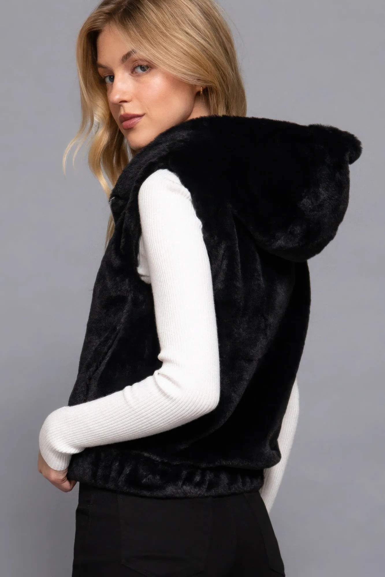 Faux Fur Hoodie Vest