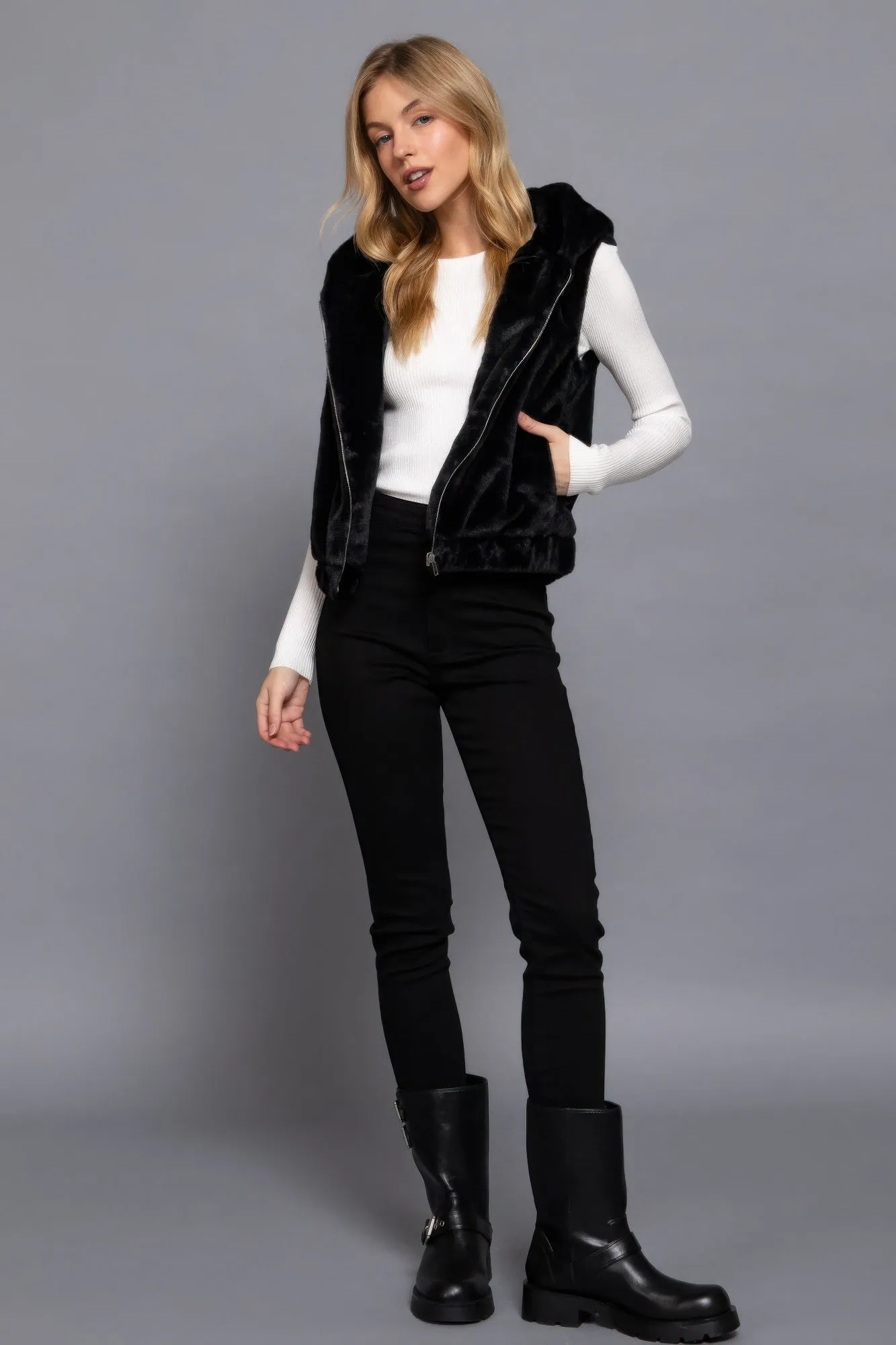 Faux Fur Hoodie Vest