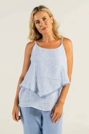 Fine Linen Layered Tank  - Blue & White