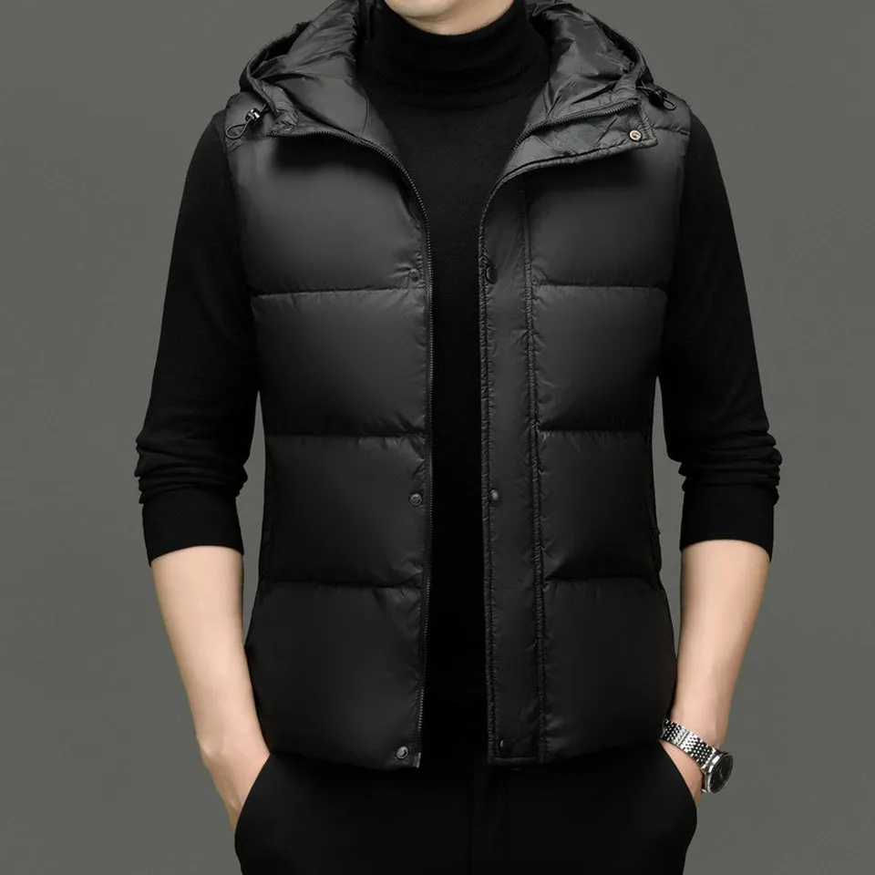 Fitted Solid Color Puffer Vest with Hood - Easy-to-clean and Windproof