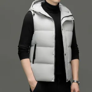 Fitted Solid Color Puffer Vest with Hood - Easy-to-clean and Windproof