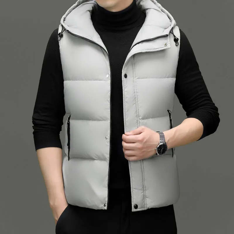 Fitted Solid Color Puffer Vest with Hood - Easy-to-clean and Windproof