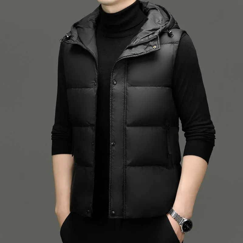 Fitted Solid Color Puffer Vest with Hood - Easy-to-clean and Windproof