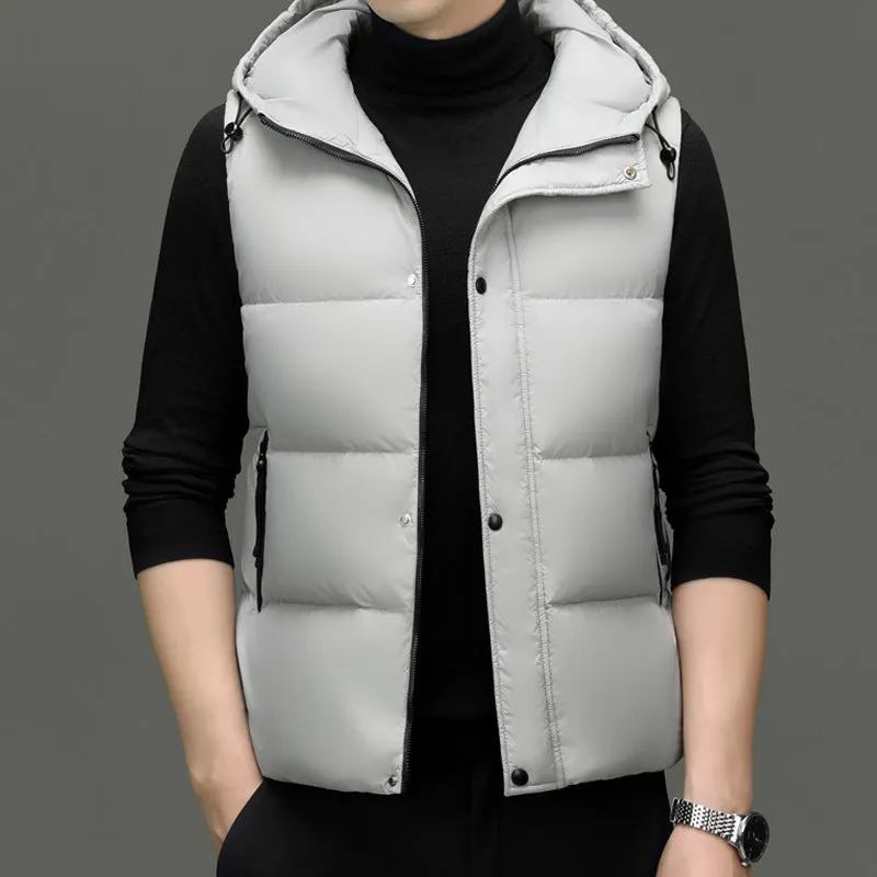 Fitted Solid Color Puffer Vest with Hood - Easy-to-clean and Windproof