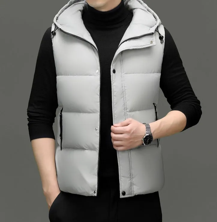 Fitted Solid Color Puffer Vest with Hood - Easy-to-clean and Windproof