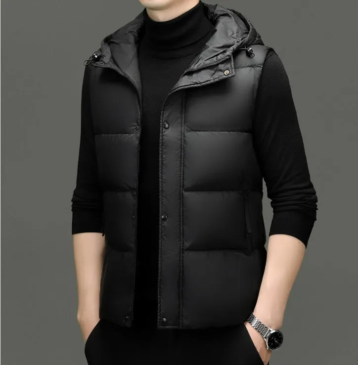 Fitted Solid Color Puffer Vest with Hood - Easy-to-clean and Windproof