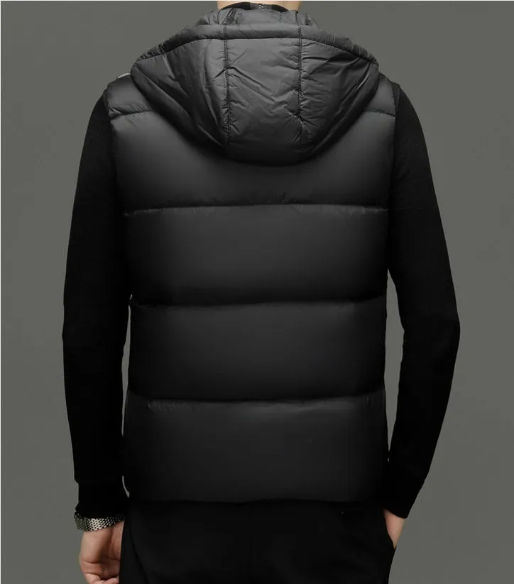 Fitted Solid Color Puffer Vest with Hood - Easy-to-clean and Windproof