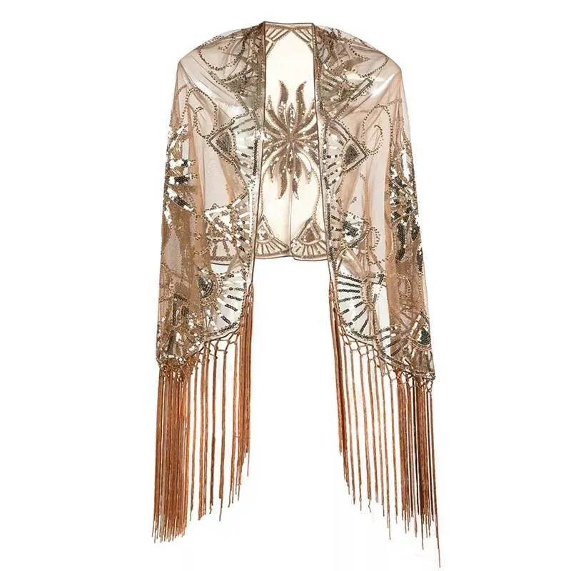 Flapper Shawl, 1920s Gatsby Vintage Retro Shawl Beaded Sequins Short Tops Party Evening Scarf Bridal Wraps Bolero Flapper Cape Cover Up
