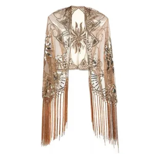 Flapper Shawl, 1920s Gatsby Vintage Retro Shawl Beaded Sequins Short Tops Party Evening Scarf Bridal Wraps Bolero Flapper Cape Cover Up