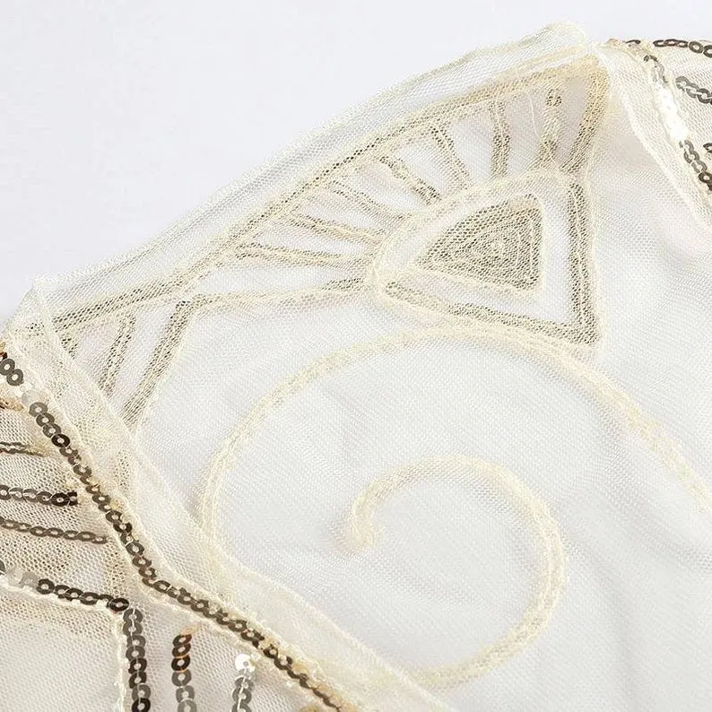 Flapper Shawl, 1920s Gatsby Vintage Retro Shawl Beaded Sequins Short Tops Party Evening Scarf Bridal Wraps Bolero Flapper Cape Cover Up