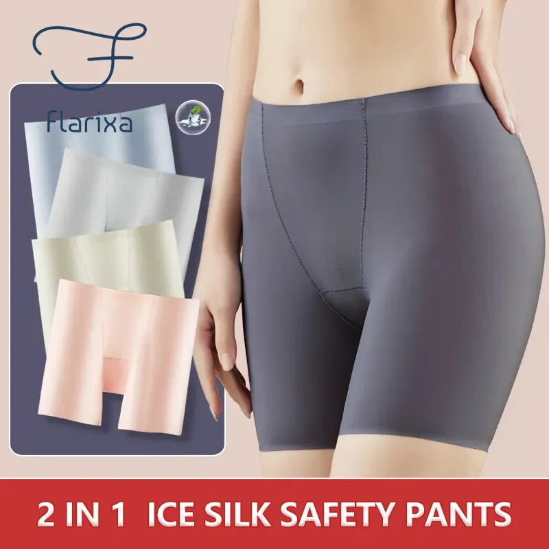 Flarixa 2 in 1 Summer Women's Safety Shorts - Ice Silk, High Elasticity, Seamless