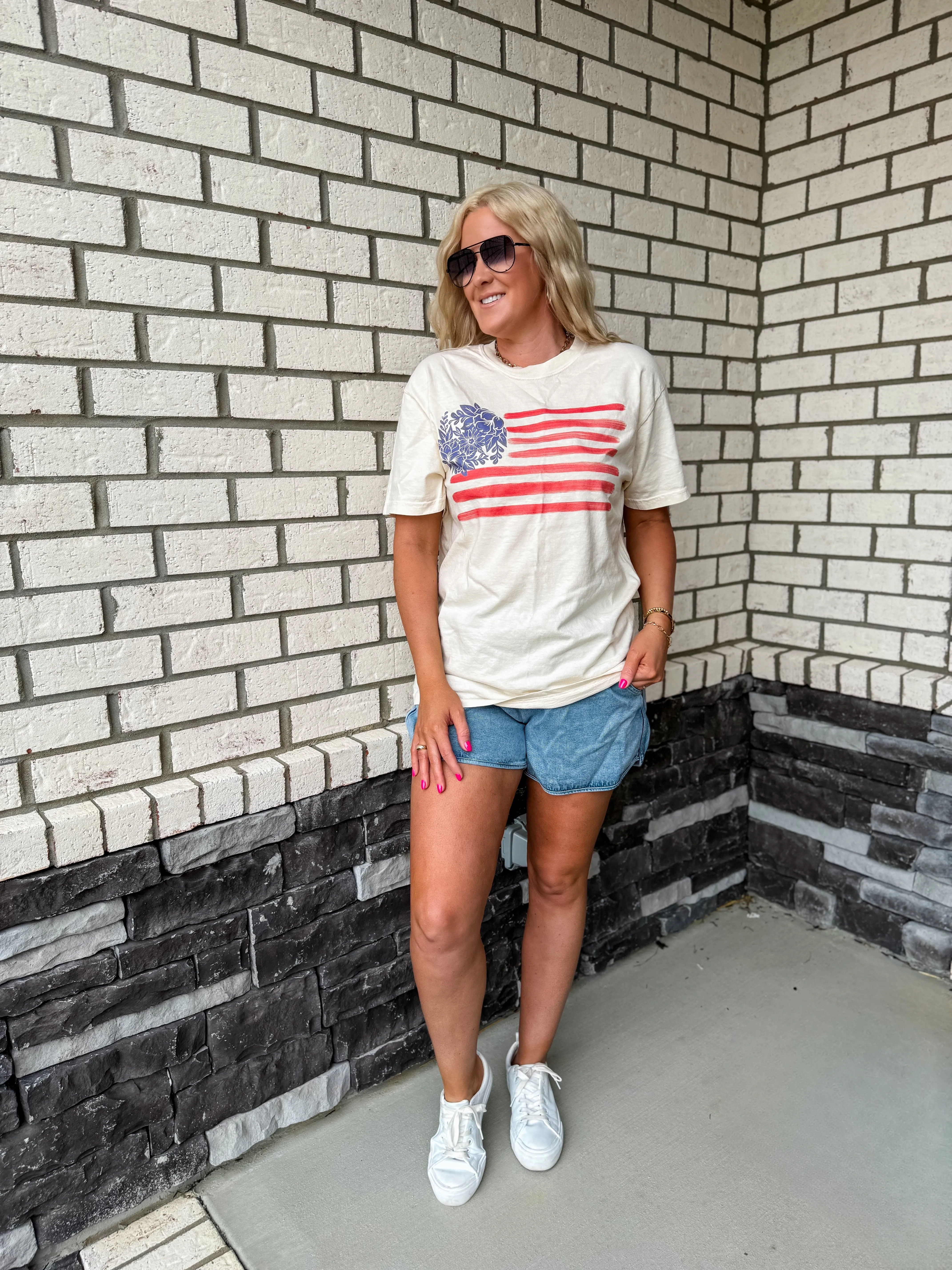 Floral Freedom Flag Tee