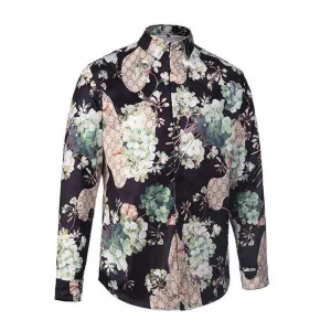 Floral Vintage Printed Crepe Green and Black Longsleeve Shirts