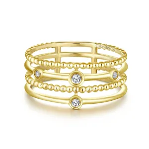 Gabriel & Co. .05TW  "Bujukan" Diamond Layered Ring in 14K Yellow Gold