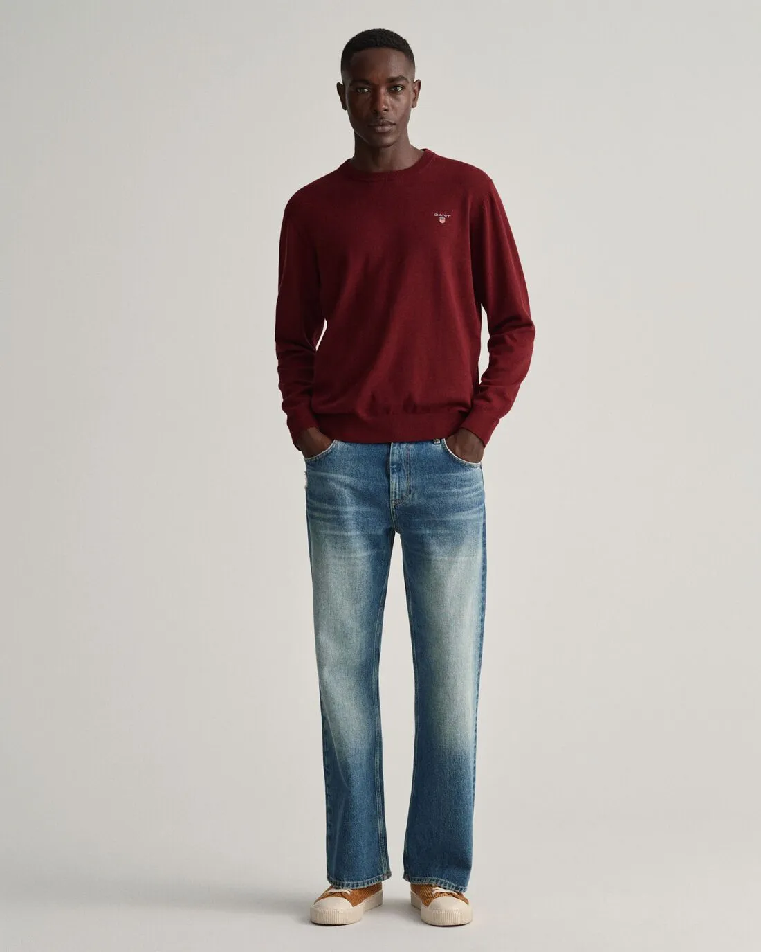 Gant Classic Cotton Crew Neck Sweater Dark Burg Melange
