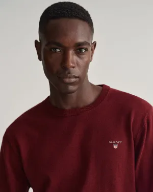 Gant Classic Cotton Crew Neck Sweater Dark Burg Melange