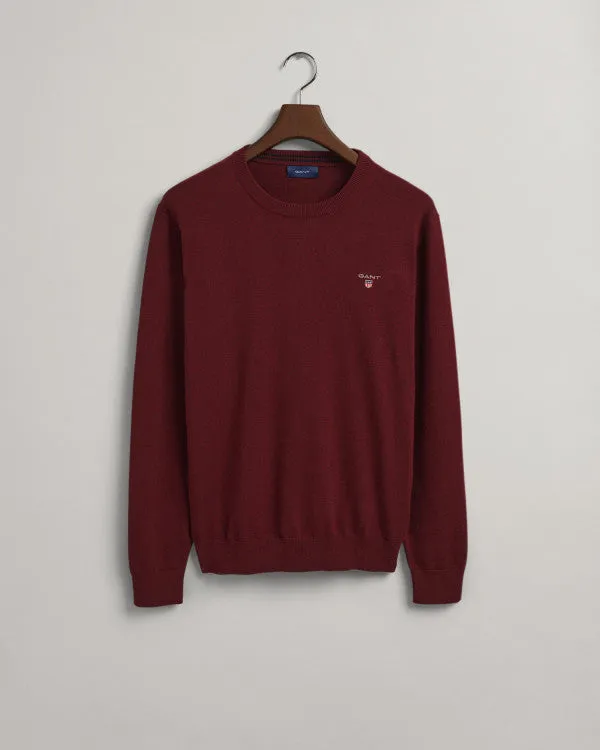 Gant Classic Cotton Crew Neck Sweater Dark Burg Melange