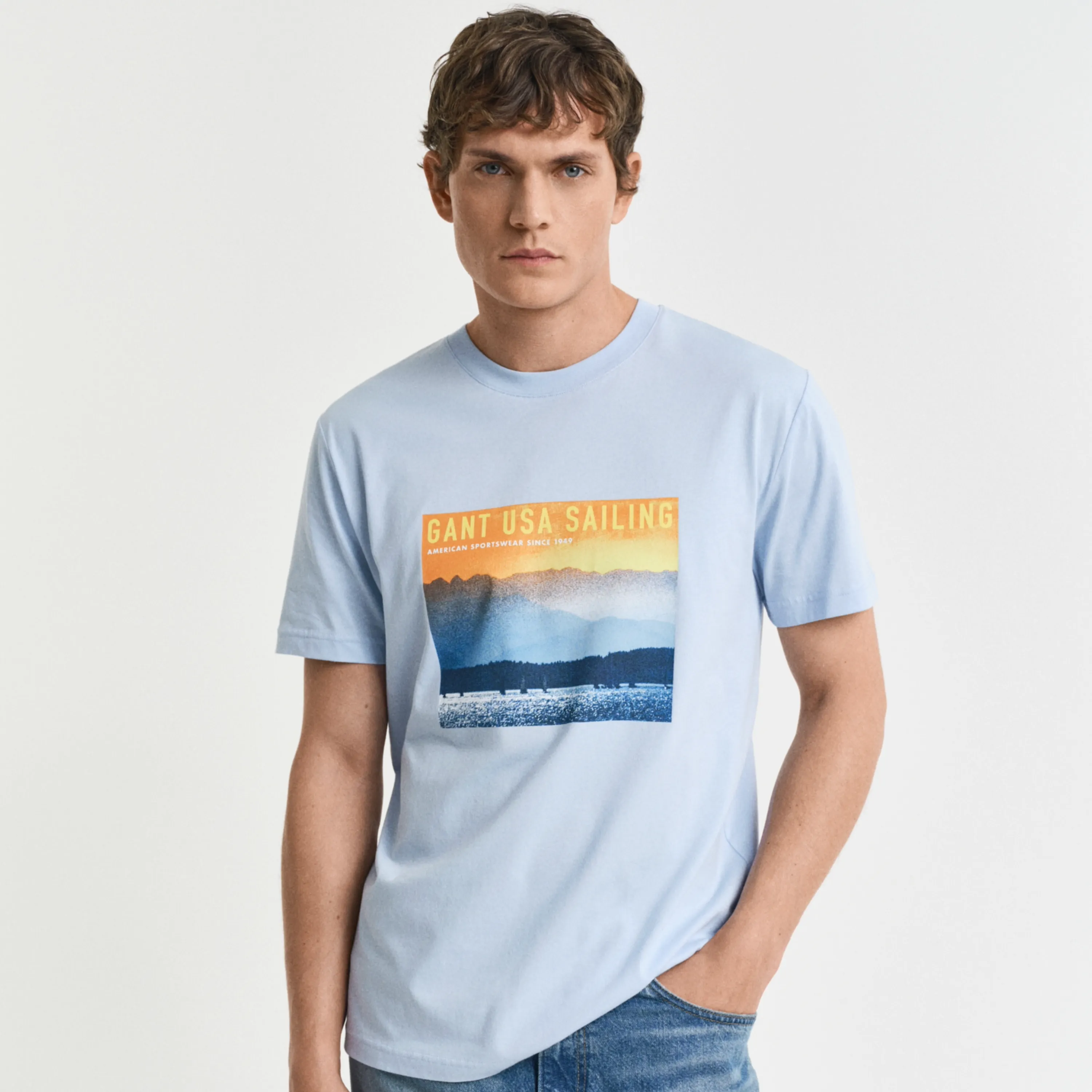 Gant Sailing Print Graphic T-Shirt - Fresh Blue