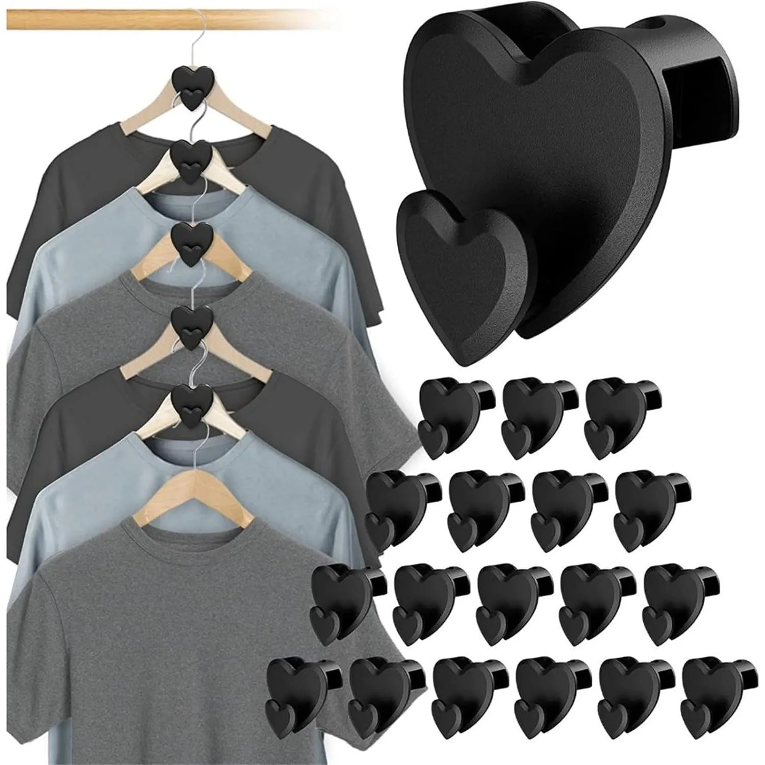 GeRRiT Space Saving Hangers, 24pcs Space Saver Hangers as Hanger Organizer, Closet Hangers Space Saver for Clothes Hanger Connector, Hanger Hooks Space Saver as Closet Organizer, Black