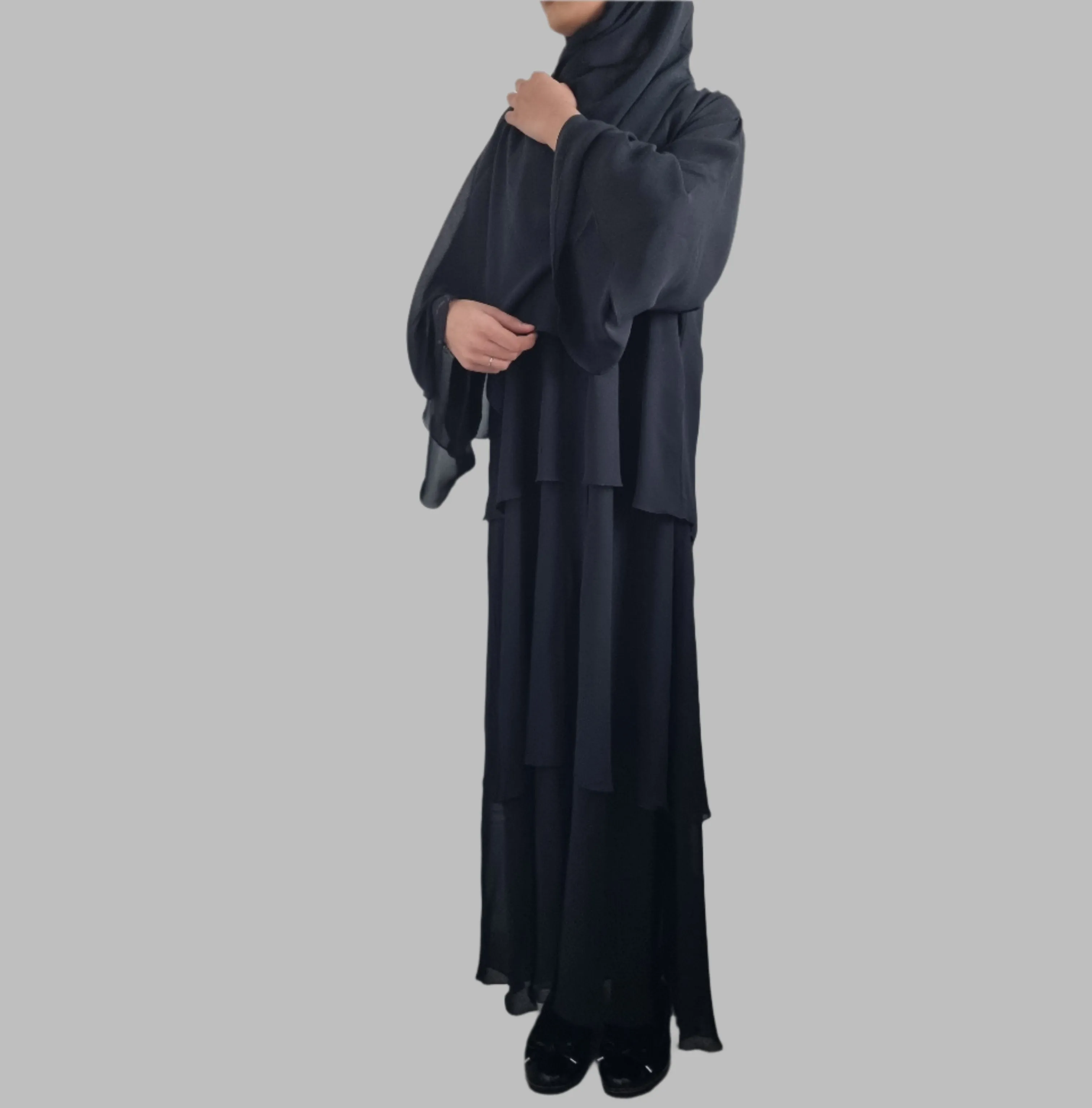 Girls Chiffon Layered Abaya - Black