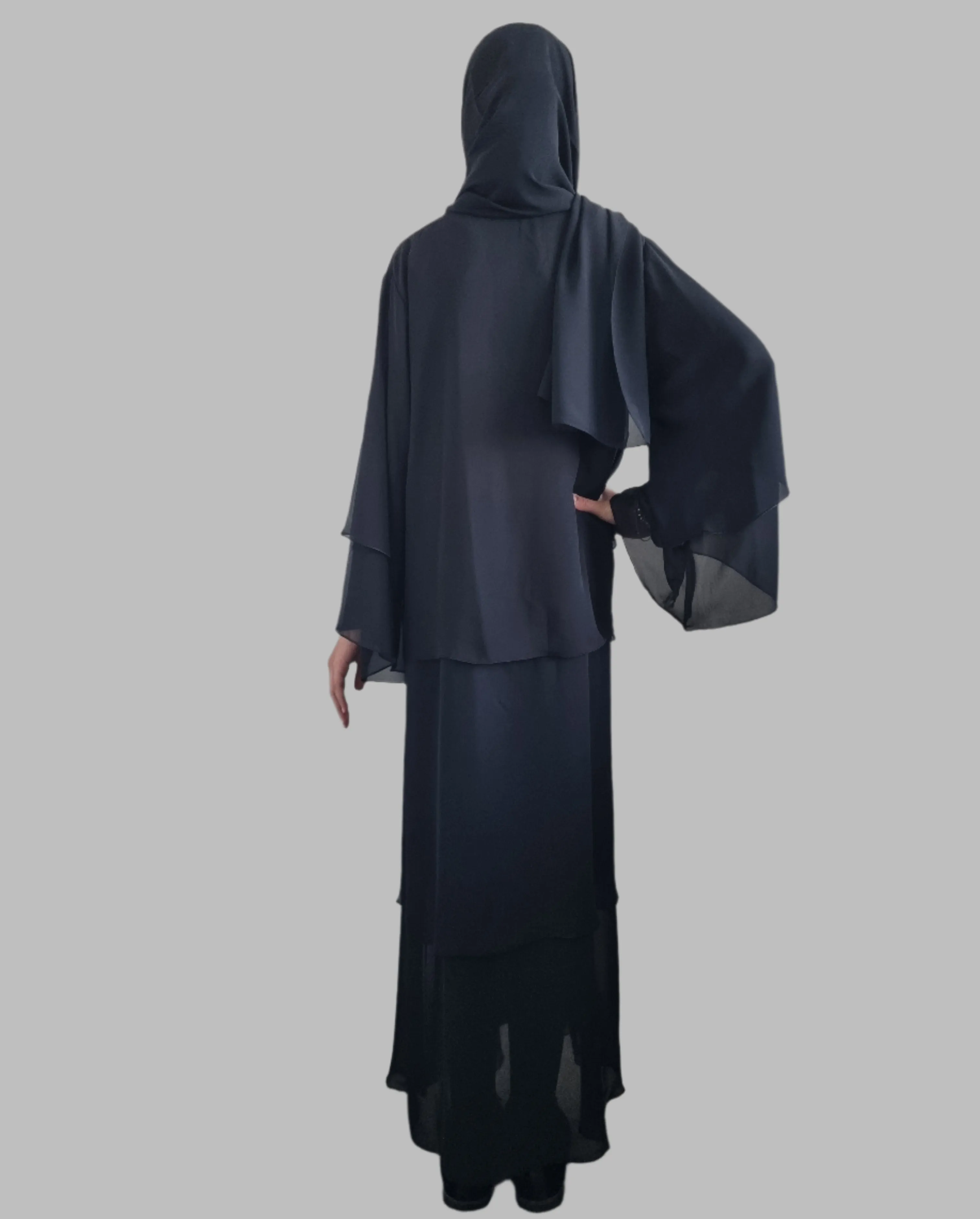 Girls Chiffon Layered Abaya - Black