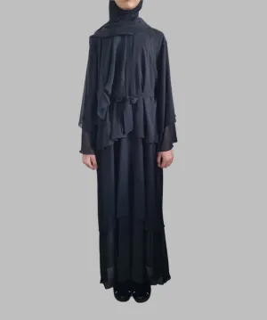 Girls Chiffon Layered Abaya - Black