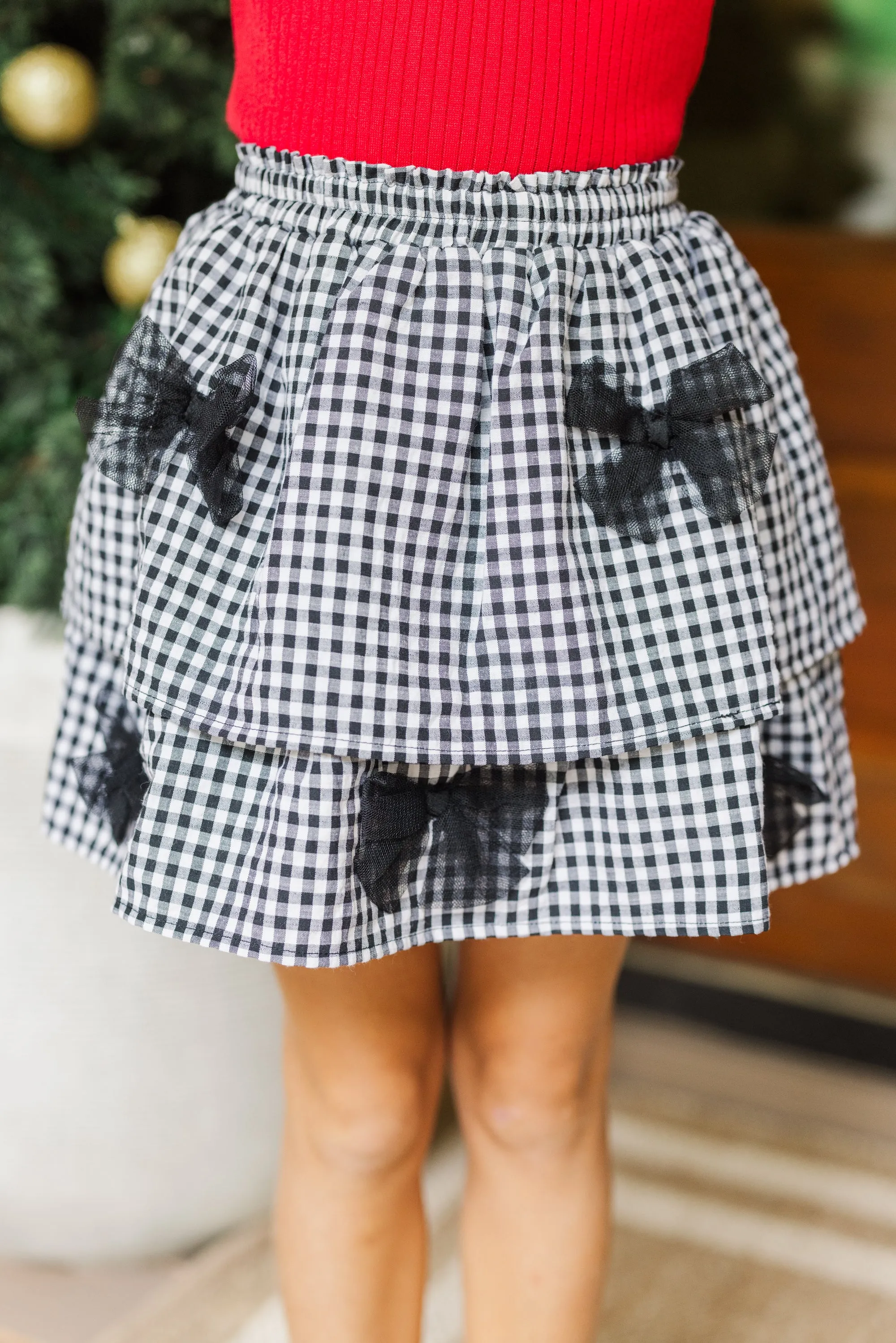 Girls: Speak Truth Black Gingham Tiered Skort