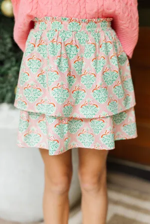 Girls: Speak Truth Pink Mistletoe Tiered Skort