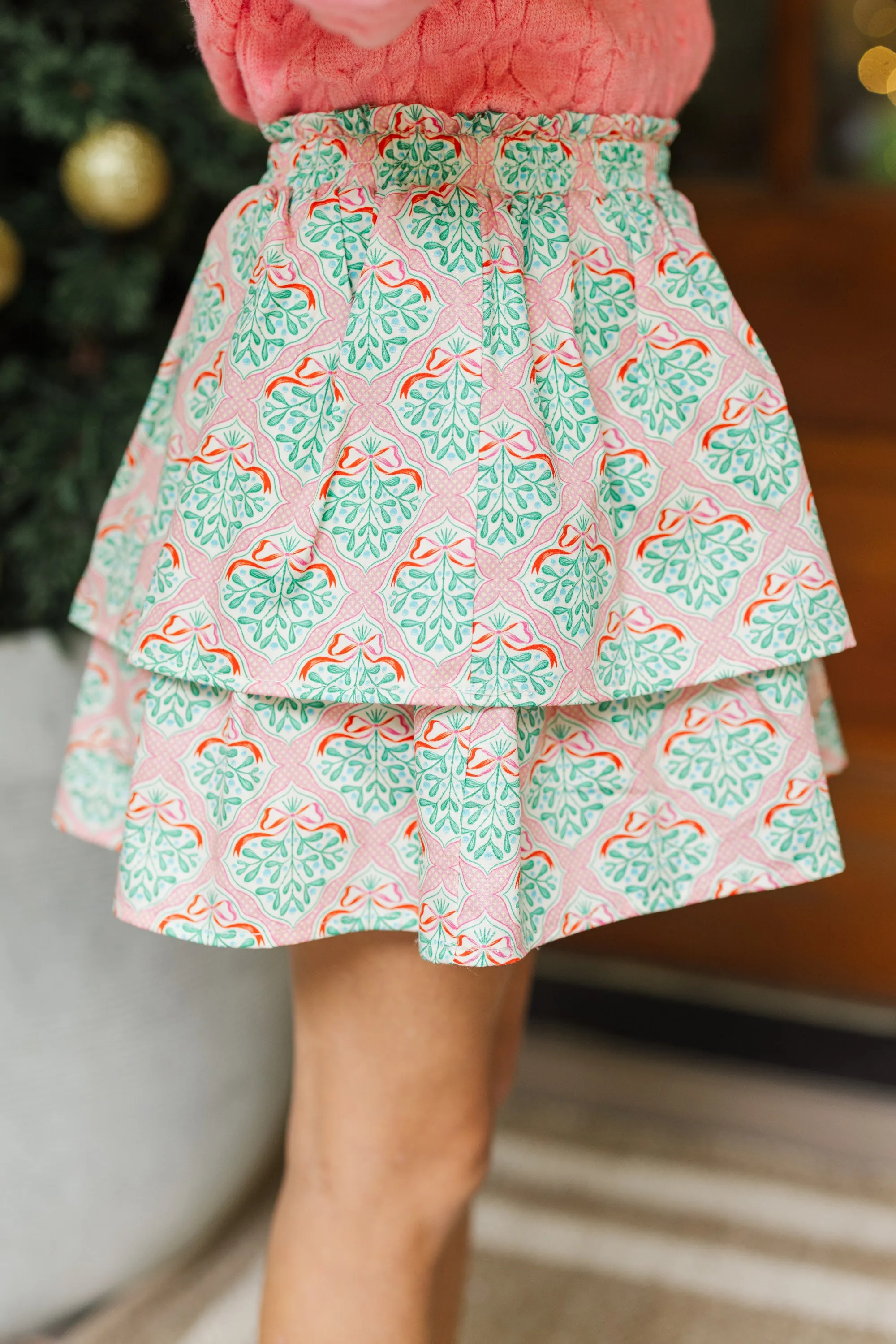 Girls: Speak Truth Pink Mistletoe Tiered Skort