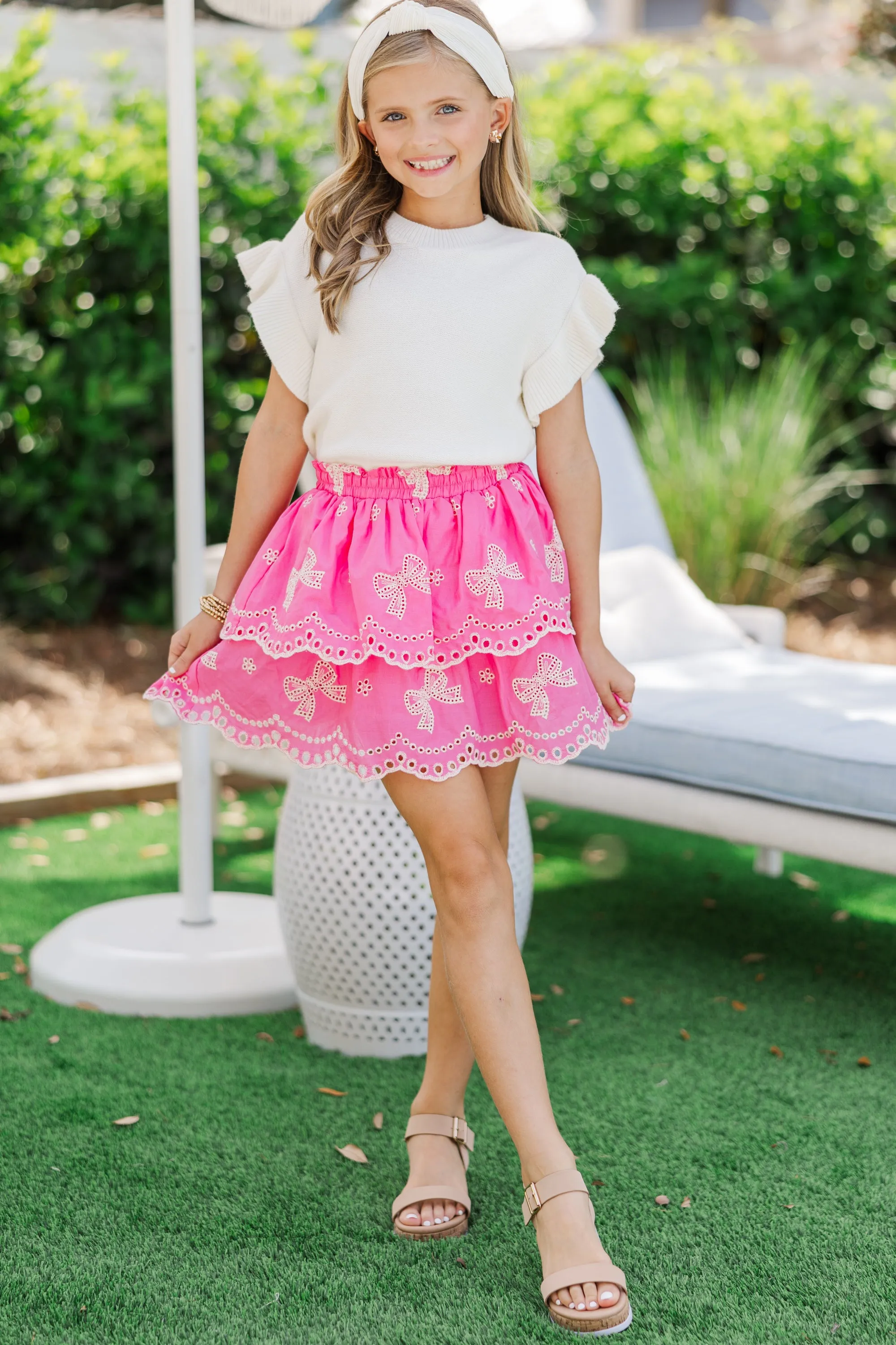 Girls: The Sarah Beth Fuchsia Pink Eyelet Skort